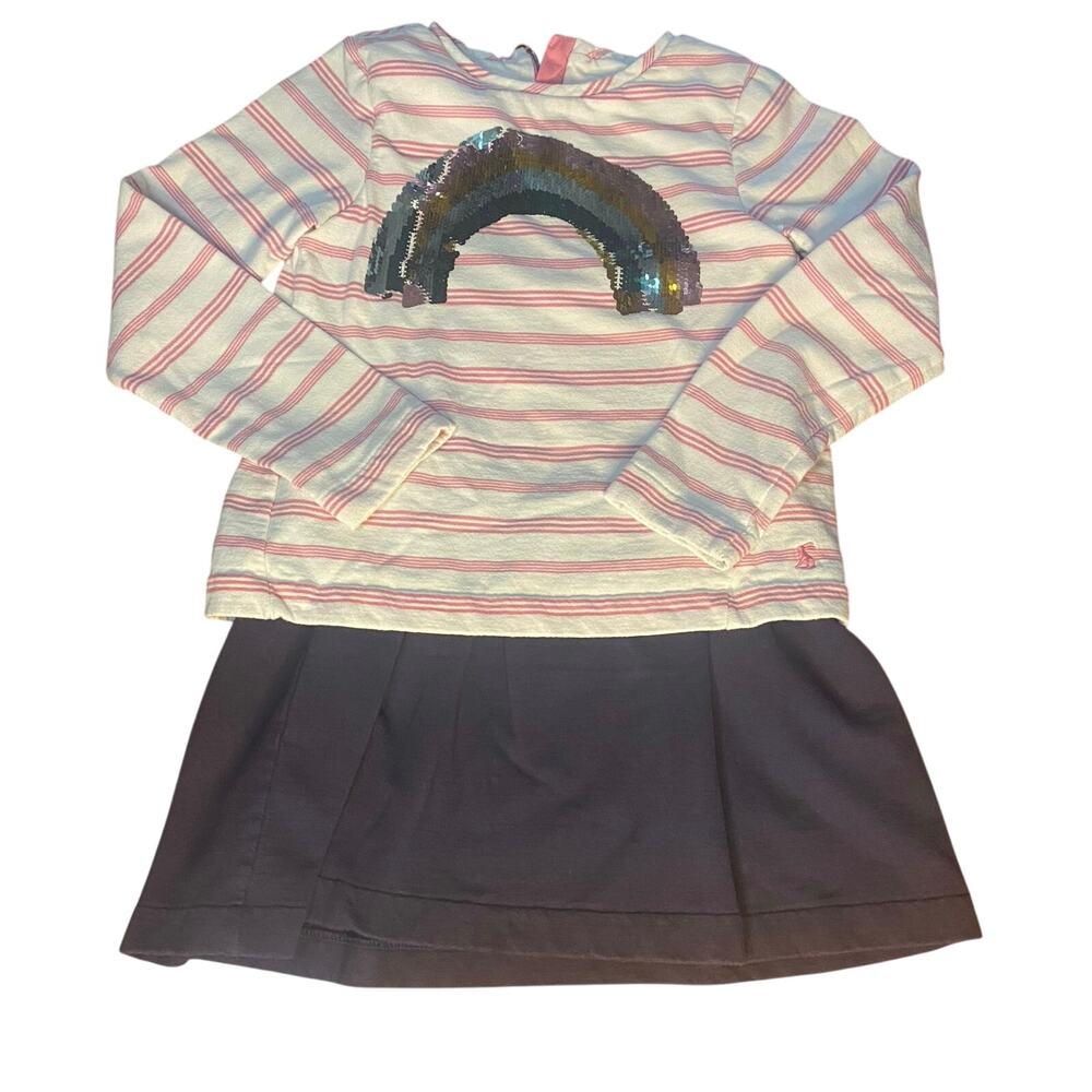 Joules pink white striped‎ sequin rainbow long sleeve sweatshirt dress SIZE 9